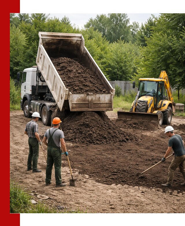 Доставка и укладка грунта для выравнивания участка в Иркутске