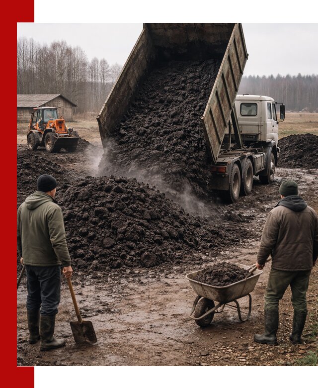 Доставка низинного торфа с разгрузкой и доставкой в Иркутске