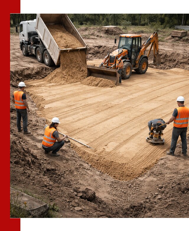 Устройство песчаной подушки для фундаментов и дорог в Иркутске